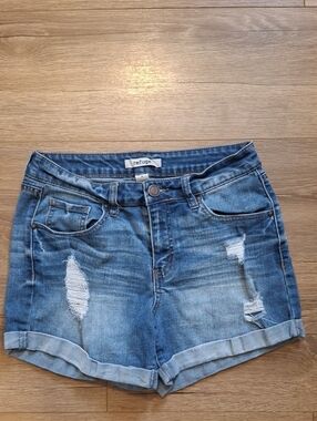 refuge Light Blue Distressed Roll-Hem Jean Shorts